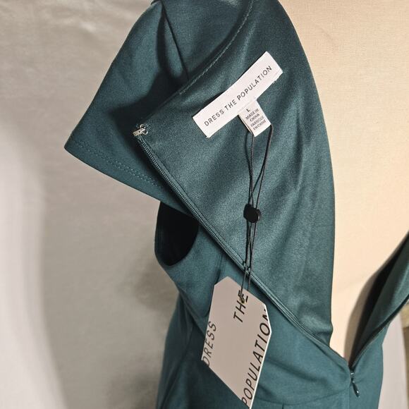 Dress The Population Sheath Dress Size Large Womens NWT Green Lined Stretch Zip - Picture 10 of 12